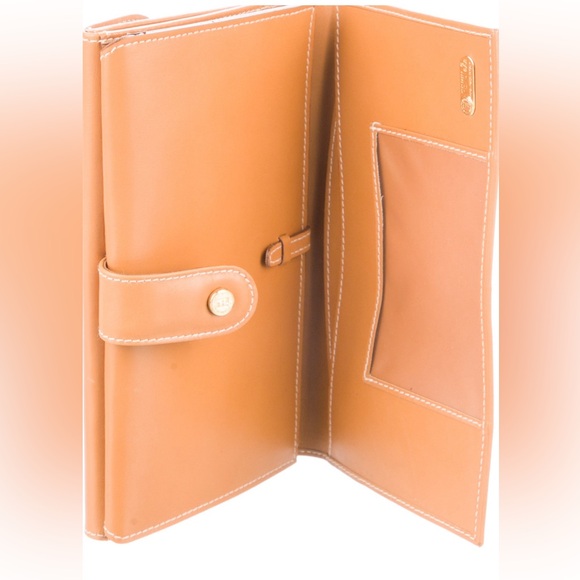 EUC FENDI Pequin Stripe Brown Tan Black French Canvas Leather Long Wallet - Picture 4 of 6